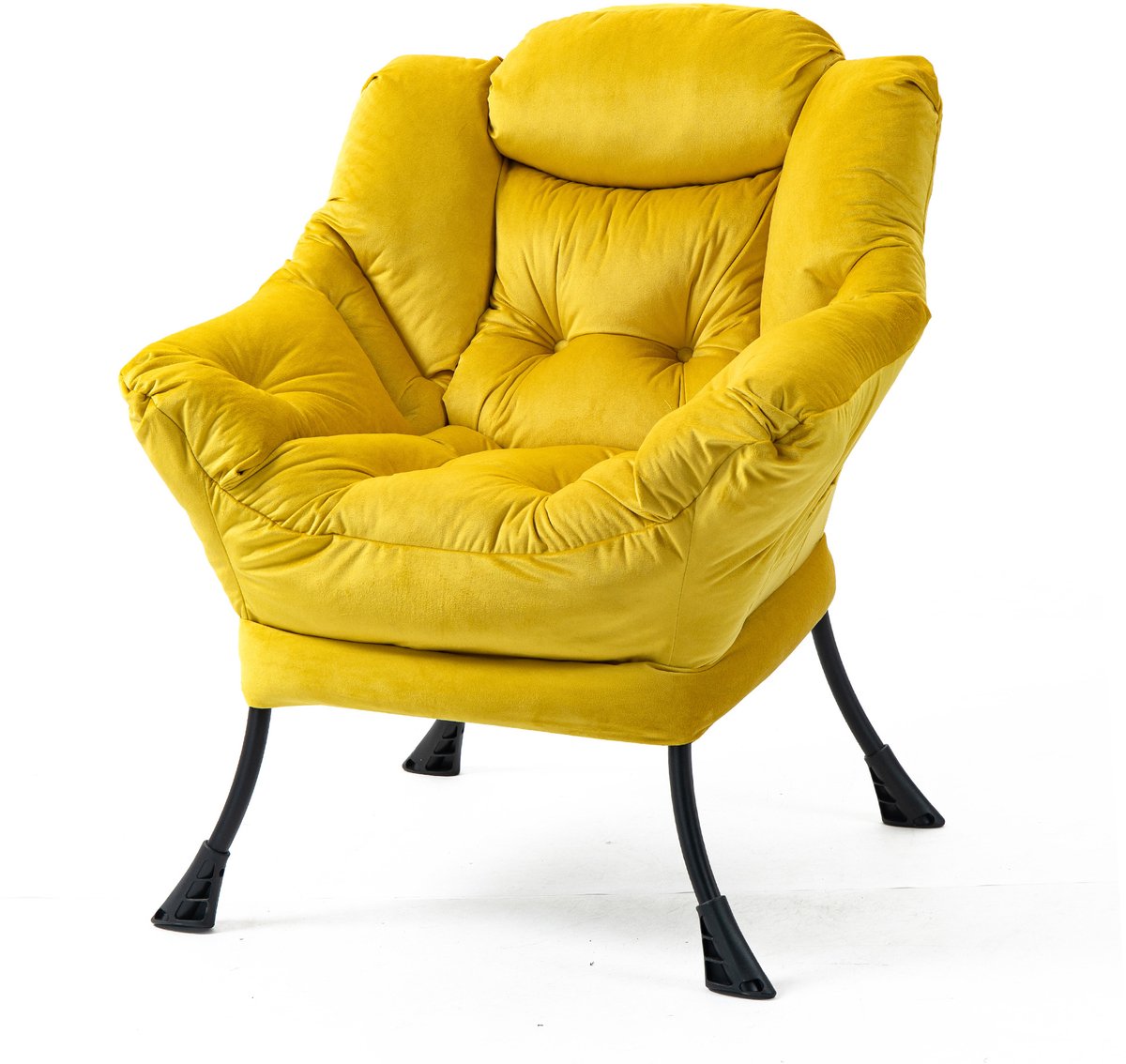 HAUSS SPOLE Fauteuil - Relaxstoel Met Zijvak En Armleuningen - Zachte Velvet Zitting Met Metalen Frame - Voor Woonkamer Slaapkamer En Balkon - Geel