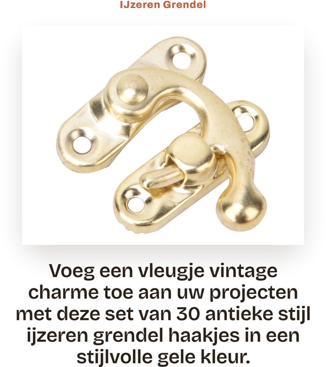 Dailygoods- Grendelhaak Antiek Stijl - Set van 30 - Inclusief 120 Schroeven - Geschikt voor Sieraden en Cadeauboxen - Duurzaam IJzer - Retro Ontwerp - Decoratieve Haak