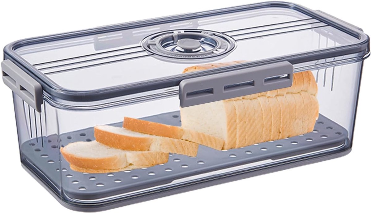 Broodtrommel Keuken - Broodcontainer Opslag - Brood Vers Houden - Luchtdichte Opslag - 33.5 cm Lengte - Grijs