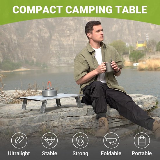 Klaptafel - Opvouwbare campingtafel - Campingtafel - Vouwtafel - Balkontafel - Tuintafel - Kampeer opvouwbare tafel - Picknicktafel - voor backpacken, wandelen, vissen, picknicken, tentkamperen en andere buitenactiviteiten - 40*29*13.5 cm - zilver — afbeelding 4