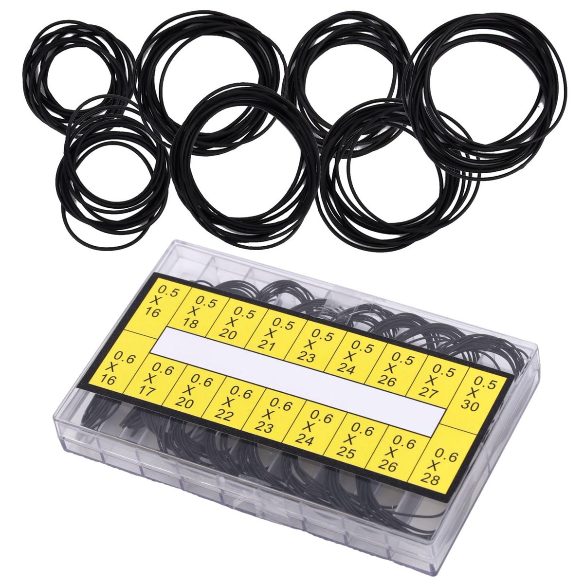 Dailygoods- O-ring Set 200 Stuks - 18 Maten 0,5/0,6 mm - Rubberen Afdichtingsringen - Horloge Pakkingen - Reparatie en Vervanging - Zwart - Horlogeafdichtingen