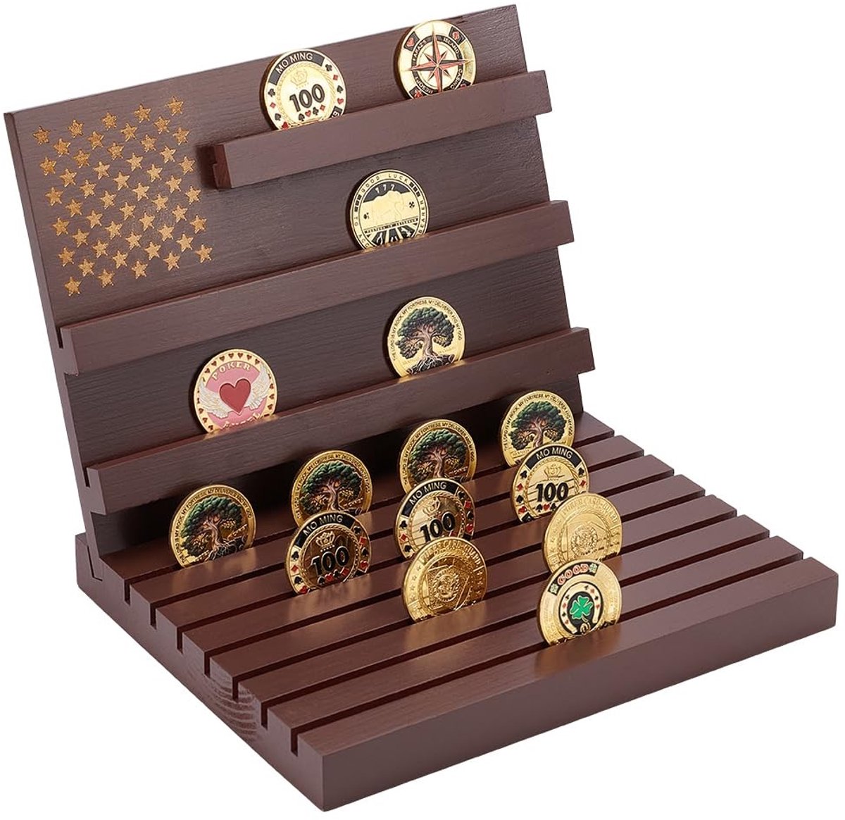 Dailygoods- Muntenhouder Houten - Munten Vitrine - Militaire Muntenhouder - Verzamelaars Display - Award Ceremonie - Uniek Ontwerp voor Collectie - Muntendisplay