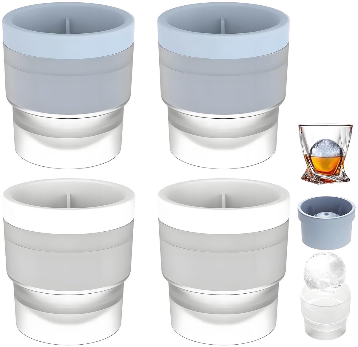 Dailygoods- IJsbalvorm - 4 Stuks - Grote IJsblokjesvormen - Ruimtebesparend Ontwerp - Voedselveilig - Vaatwasmachinebestendig - Ijsblokjesvorm