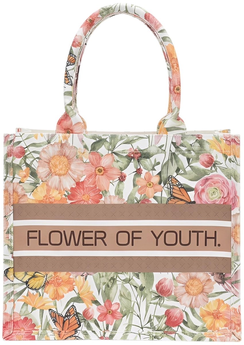 Dailygoods - Naapesi Grote boodschappentas van zeildoek, motief vlinder en bloemen, draagtas met meerdere vakken, grote capaciteit, ideaal voor winkelen, strand, reizen en cadeau voor dames, 31 x 16 x 27 cm