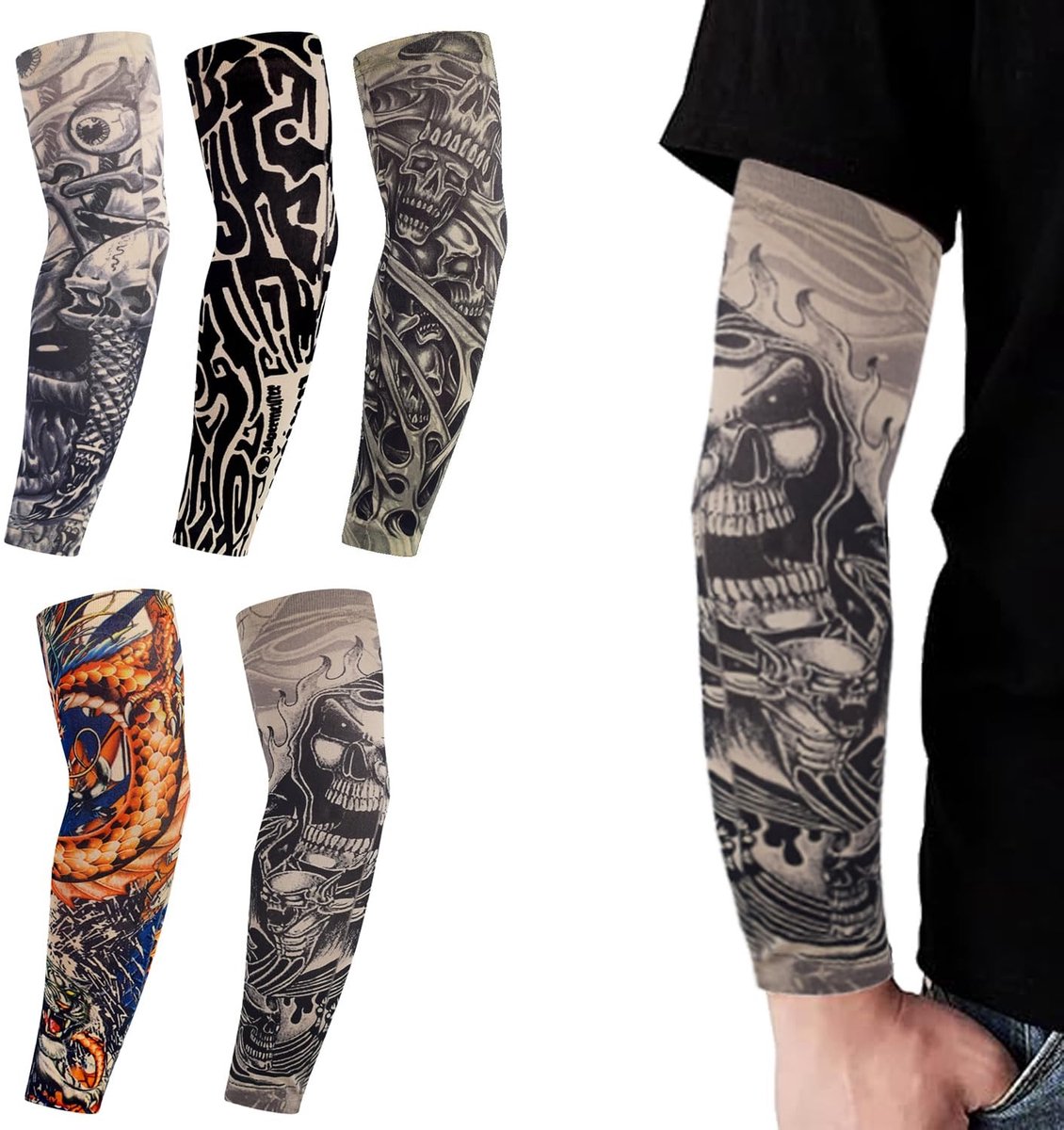 Dailygoods- Tattoo-Mouwen Set van 5 - Unieke Armtattoo-Mouwen - Ademend Polyester - Zonbestendig - Lichtgewicht - Comfortabele Pasvorm
