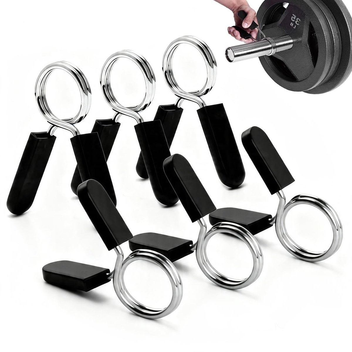 Dailygoods - 6 stuks veerhalsklemmen, halterstangklemmen, oefenkragen, halterstang, clipklemmen voor gewichtheffen, krachttraining, fitnessapparatuur