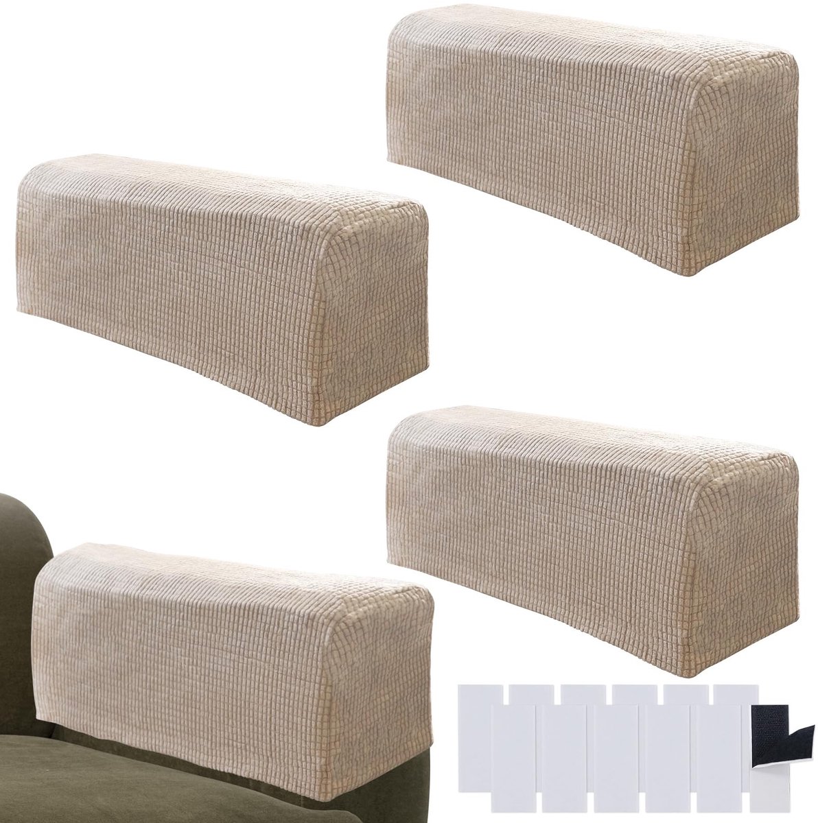 Dailygoods - 4 Stuks Stoelhoezen voor Bank en Fauteuil - Zandkleurig, Antislip
