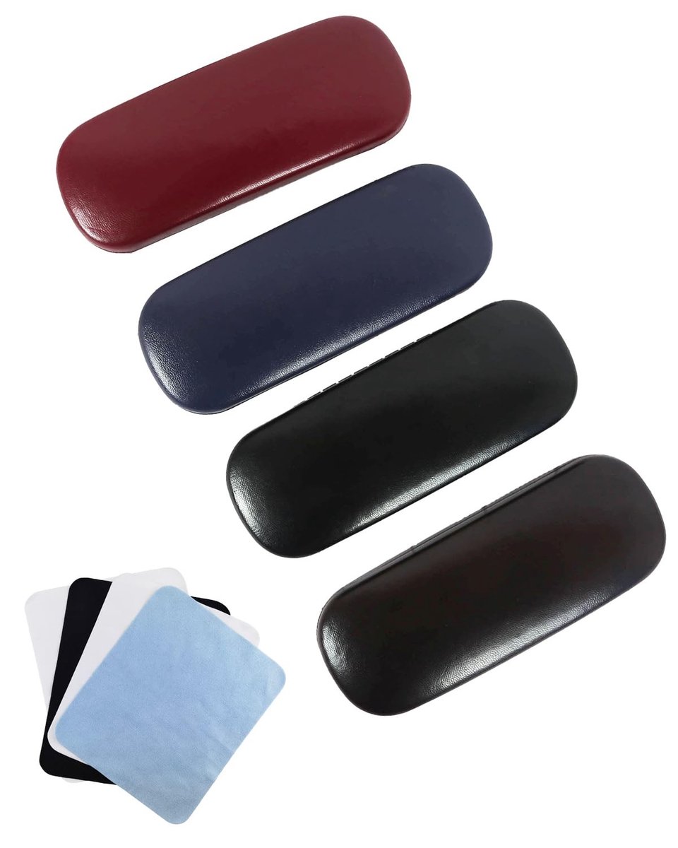 Dailygoods- Etui Harde Brillenkoker - 4 Stuks - Zonnebrillen/Leesbrillen - Duurzaam Materiaal - Inclusief Brillenpoetsdoek - Universele Afmetingen 16x6x3,6 cm
