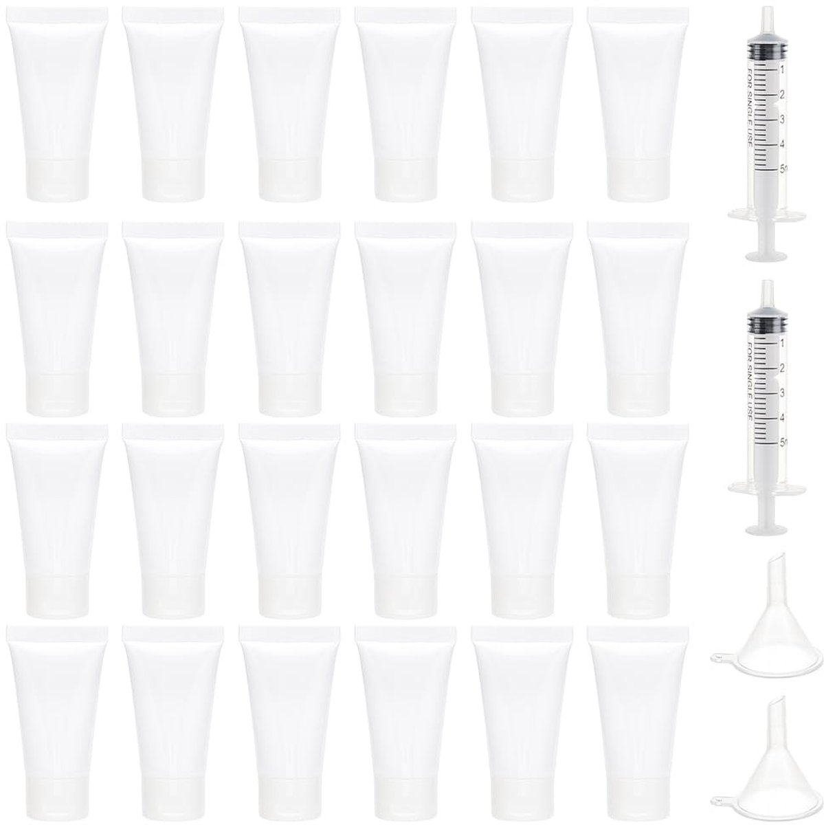Dailygoods- Lege Buizen 30 Stuks 15 ml - Plastic Lotionbuizen - Reisformaat Containers - Trechters - Naaldloze Spuiten - Handcrèmes Verdelen - Reistube