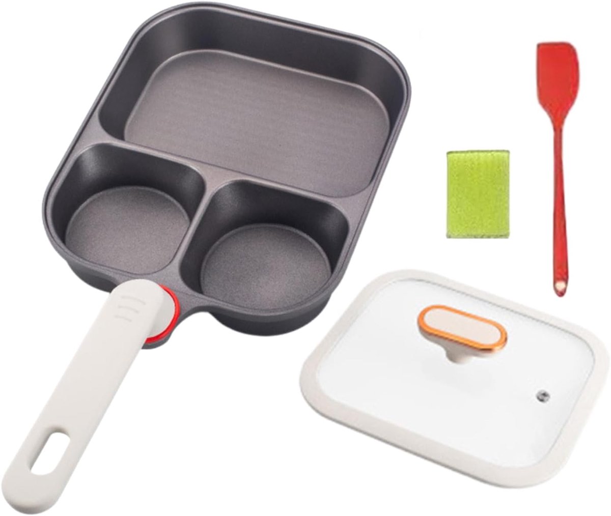 Ontbijtpan met 3 vakken - Koekenpan Omeletpan - Snel ontbijt maken - Spill-proof rand - 23.5 cm - Meerkleurig
