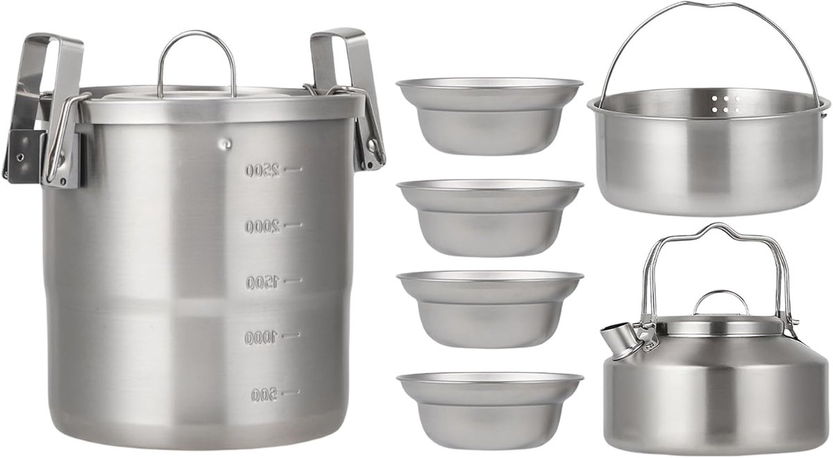 Kampeer Kooksets - Ketel Set - Buiten Koken - Alles-in-één Set - 7-delige set - Roestvrij
