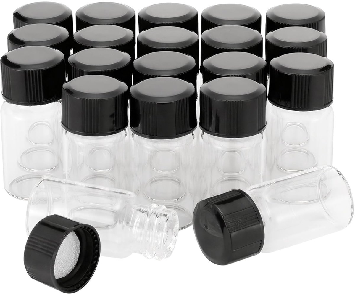Dailygoods- Glazen Flesjes 3 ml - Transparant - Mini-Fles met Schroefdop - 20 Stuks - Lichtgewicht - Lekbestendig - Geschikt voor Vloeistoffen - Monsterfles