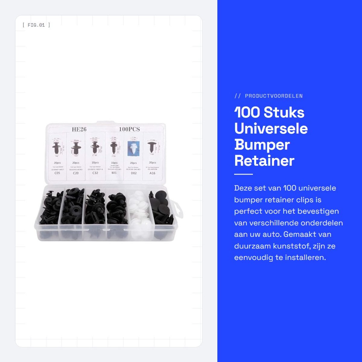 Dailygoods- Bumperclips 100 Stuks - Universele Spatbordclips - Autoklemmen - Klinknagelclips - Vervangingsset - Kunststof Opbergkoffer