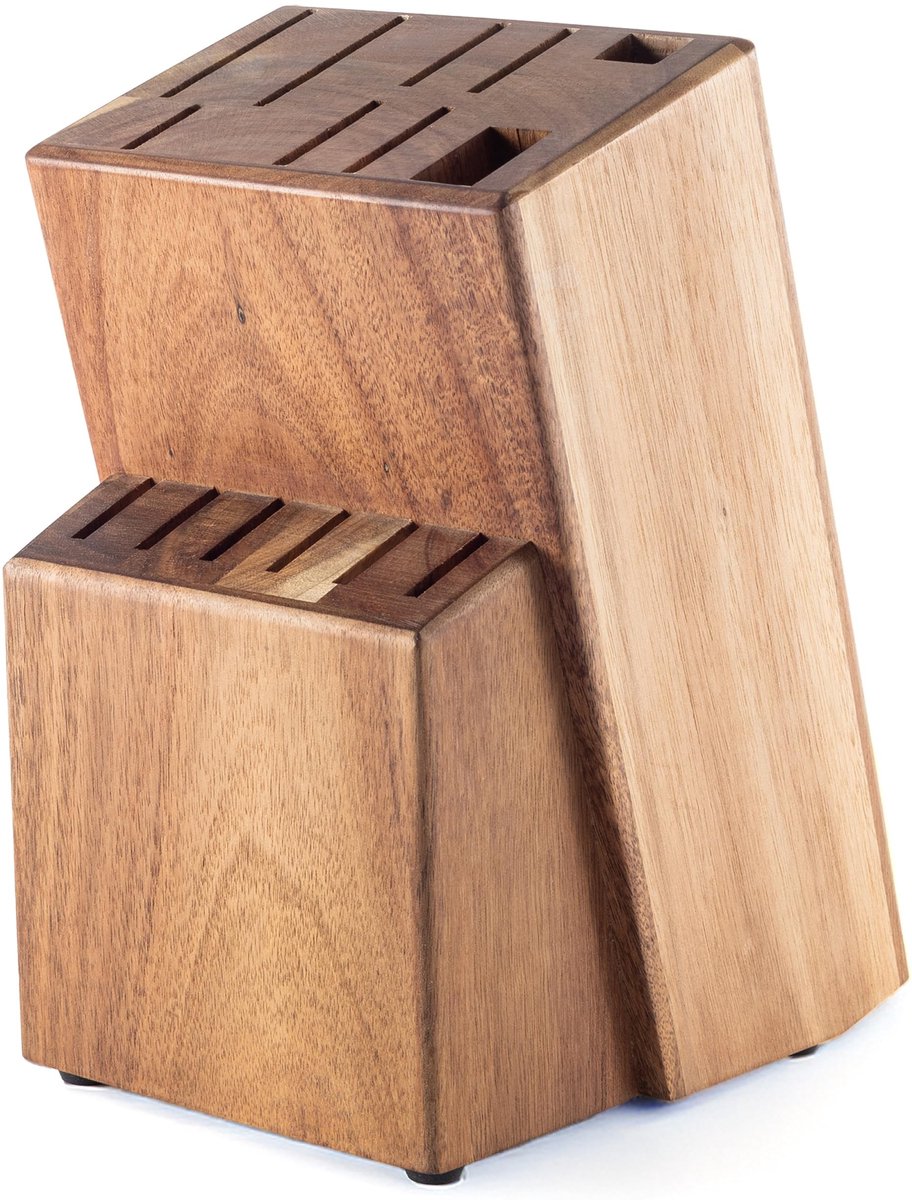 Omgoods- Messenblok met magneet - Messenhouder van acaciahout - Antislip keukenmessenblok - Veiligheidsorganizer met schaarvak - Roestvrijstalen voet - Uniek design