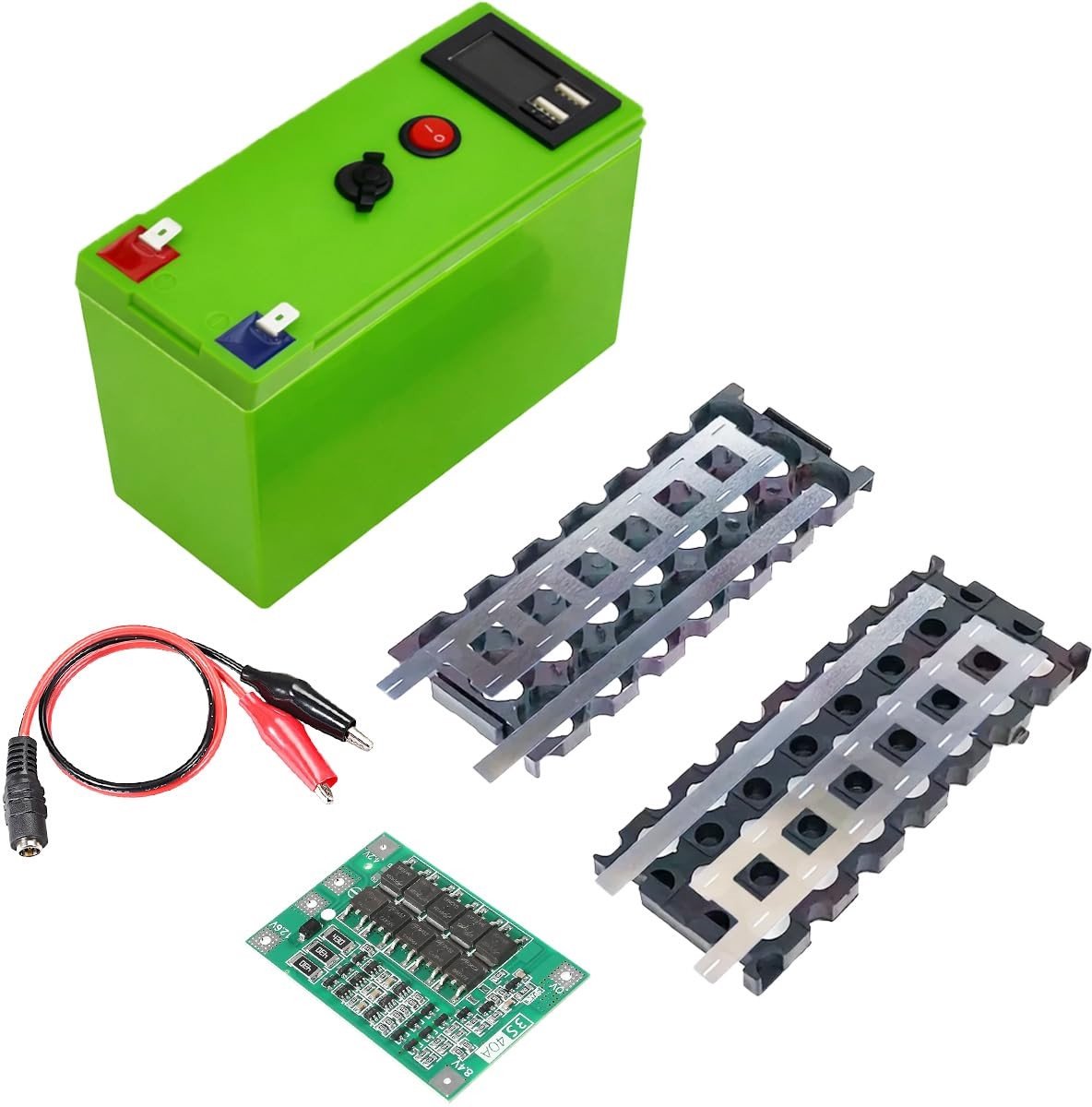 Opbergdoos voor 18650 Li-Ion batterijen met DIY 12V spannings- en capaciteitsdisplay, 3S 40A batterijbeschermingskaart en nikkelband houder kabel voor veilige opslag