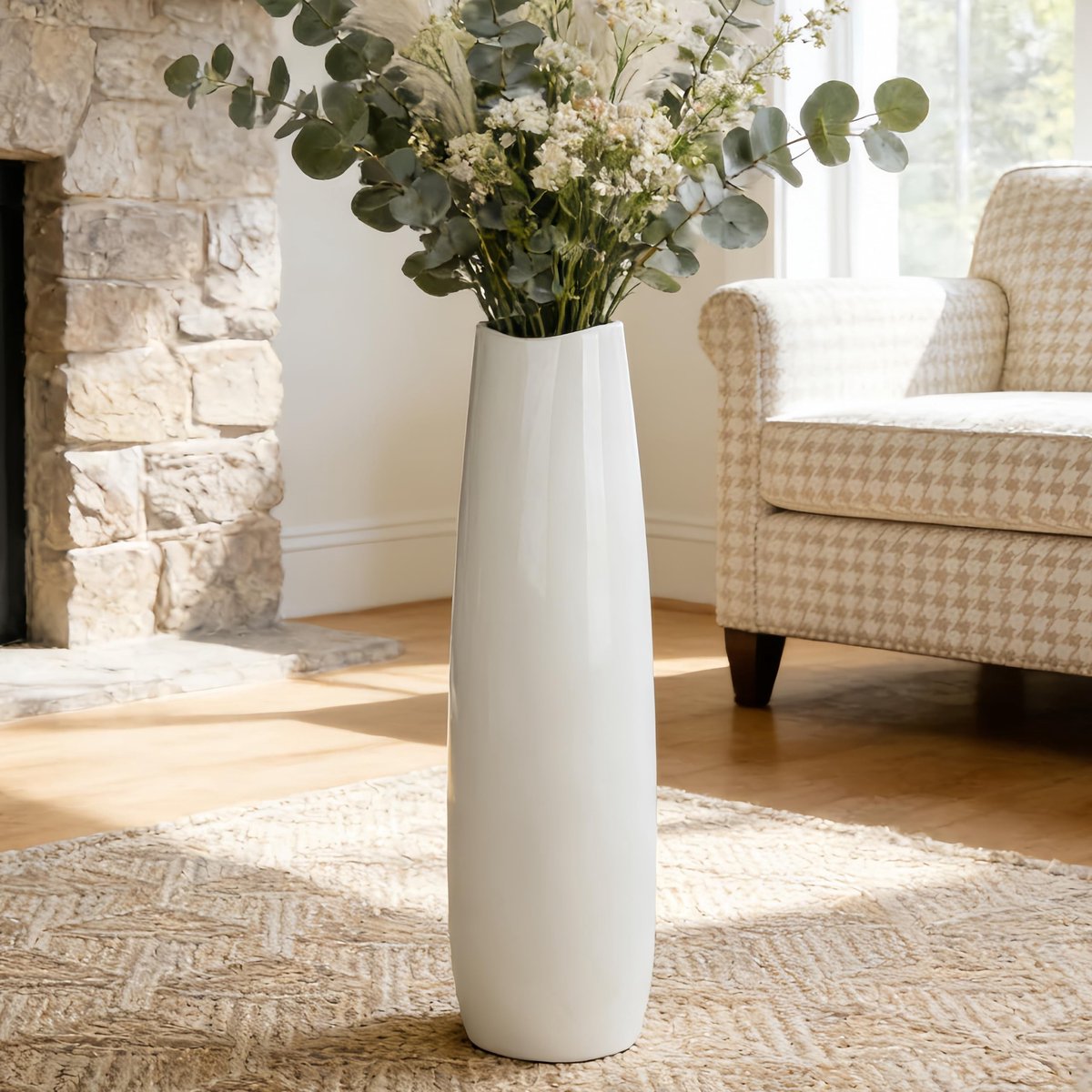 Omgoods - Handgemaakte Witte Keramische Vloervaas van 60 cm