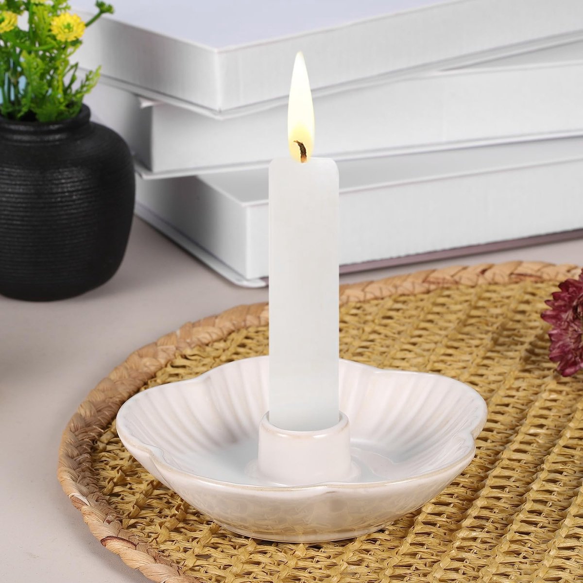 Omgoods - 2 Stuks Keramische Kaarsenhouders Scandinavische Stijl Wit