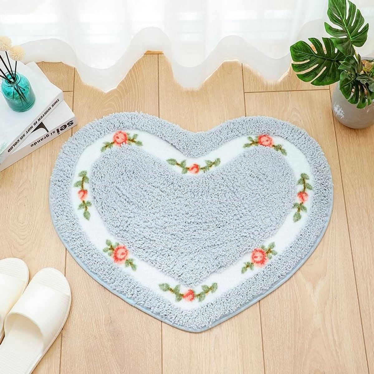 Omgoods - Hartvormige Antislip Badmat, Blauw, 60 x 50 cm