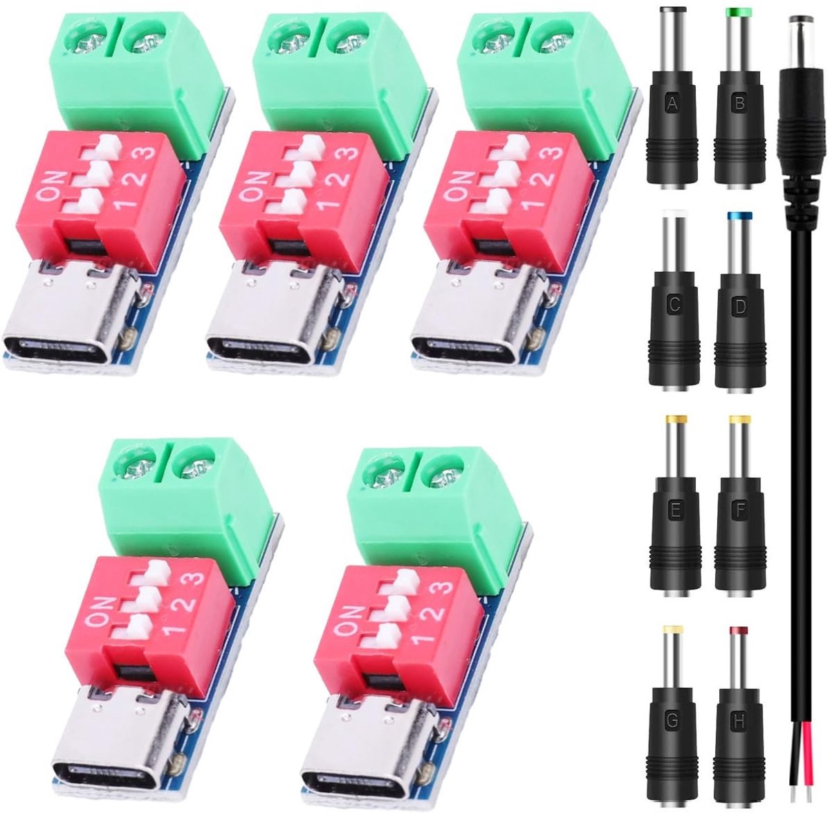 5-delige PD Trigger Module voor USB-C Snelladen met Instelbare Spanning en DC Connector Kits