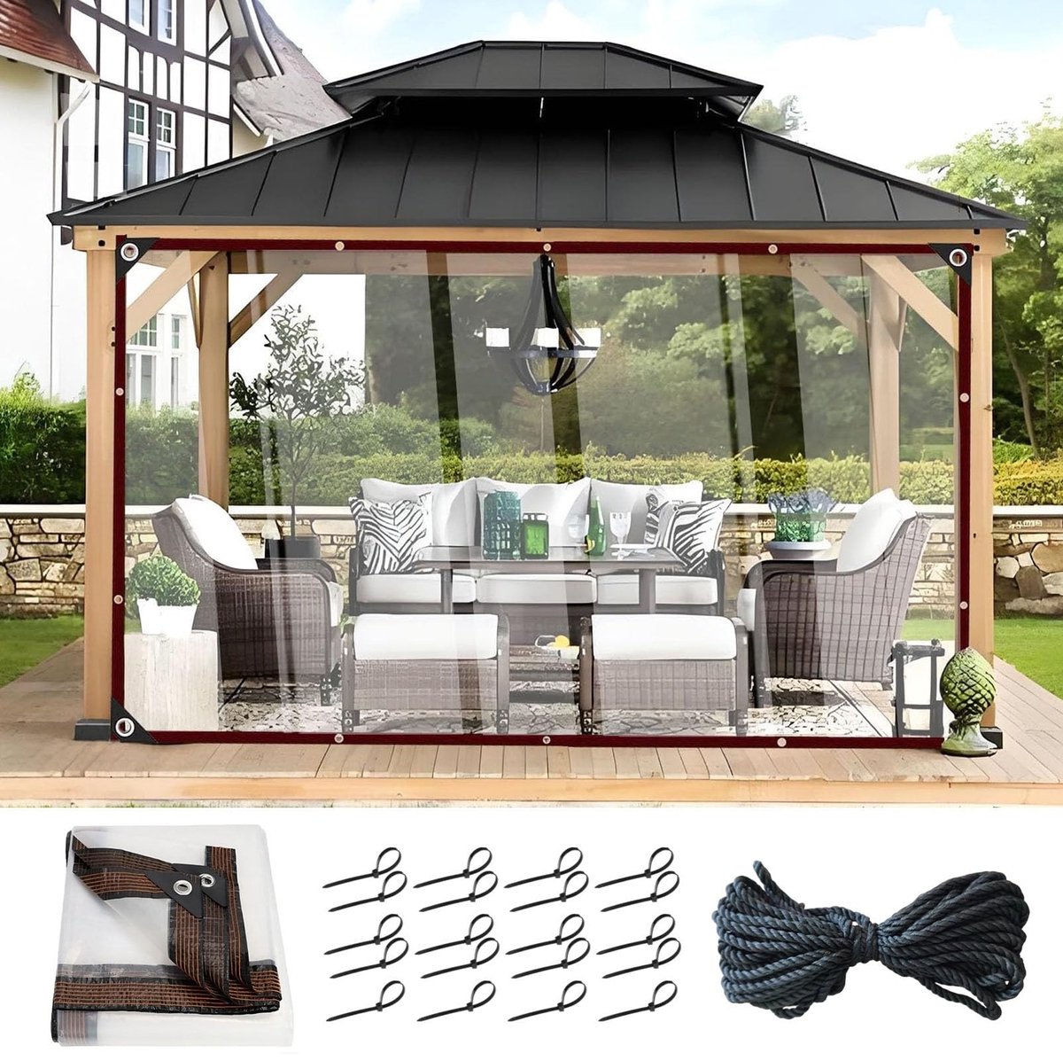 Omgoods - Transparant Buitenzeil met Ringen en Kabelbinders - Waterdicht en Weerbestendig (3 x 6 m)