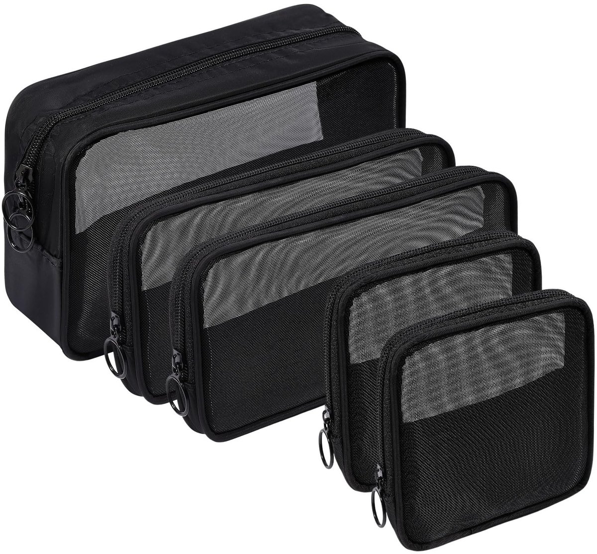 Omgoods - Set van 5 Ademende Nylon Mesh Cosmetische Zakken, Zwart