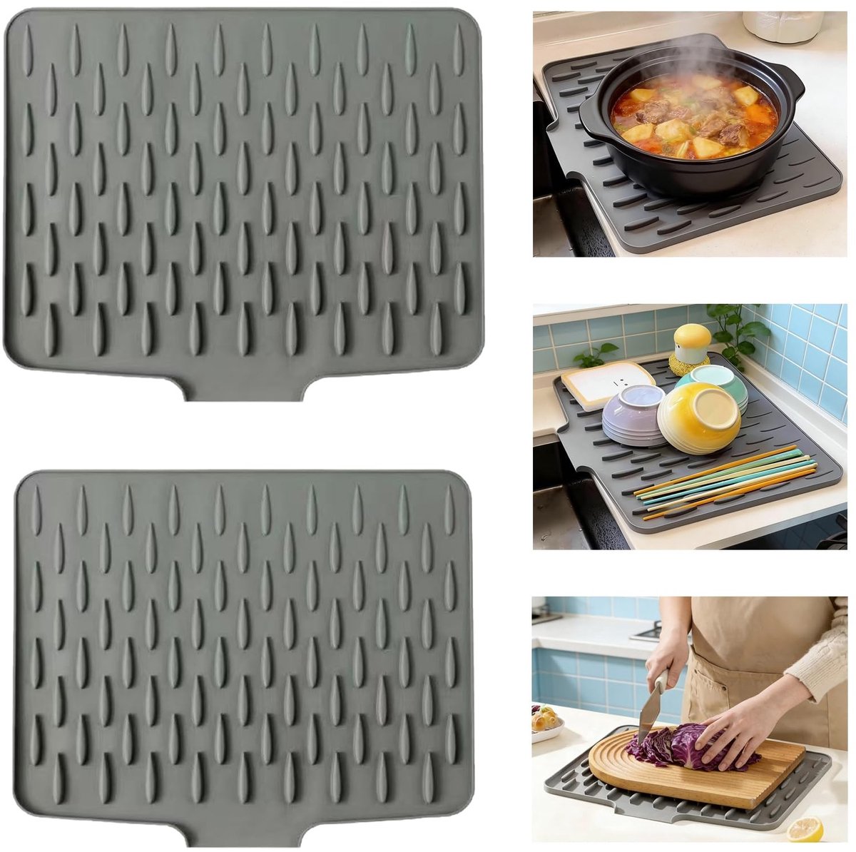 Omgoods - Set van 2 Antislip Keukenmatten - Silicone Afwasmat 40 x 32 cm