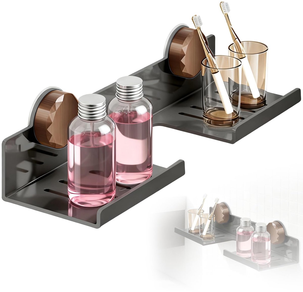 Omgoods - Sink Shelf Badkamer Organizer - Onderbouw Plank zonder Boren met Zuigkoppen 40 x 16 x 11 cm