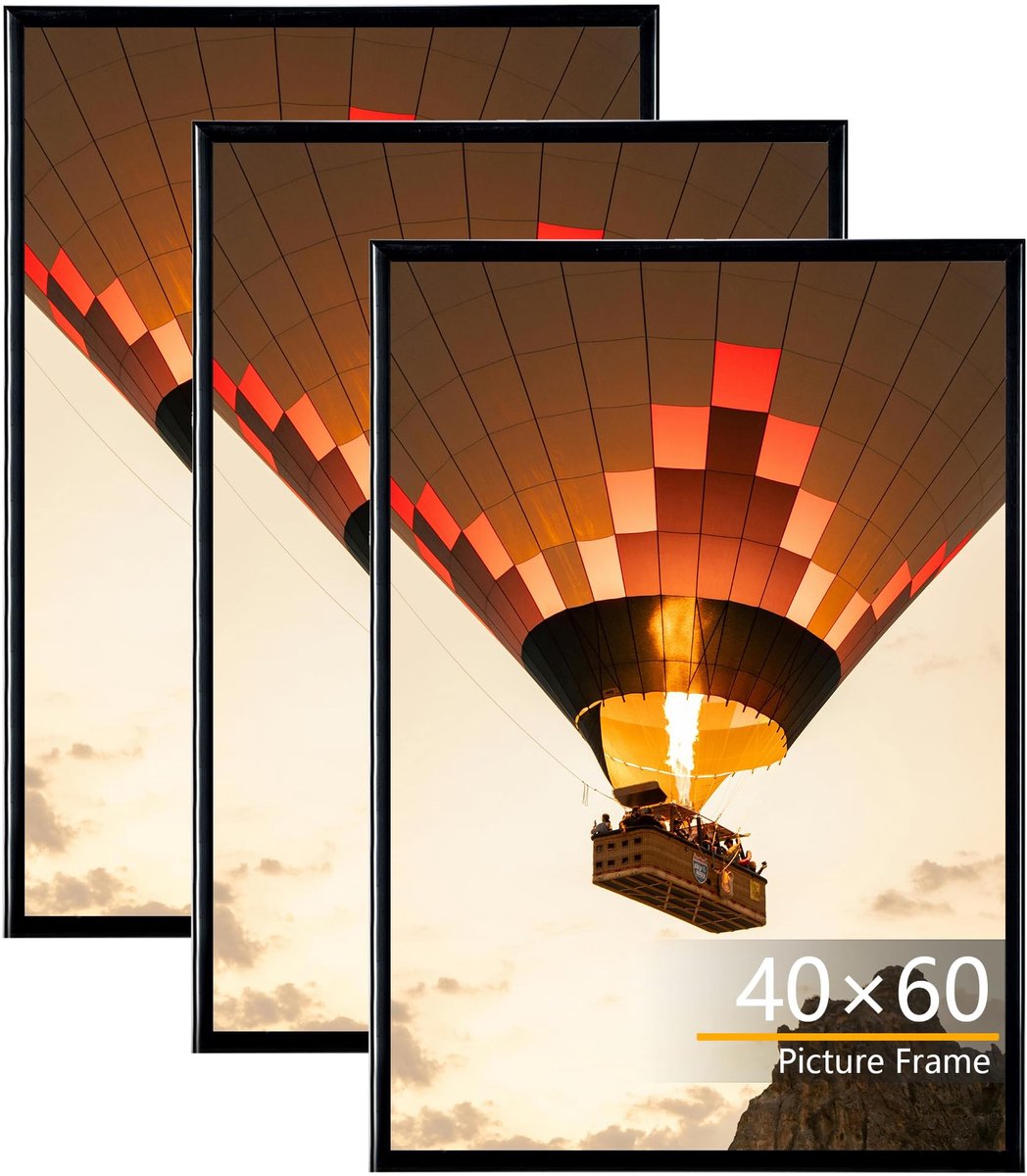 Omgoods - Set van 3 Zwarte Fotolijsten 40 x 60 cm - Voor Horizontale en Verticale Montage
