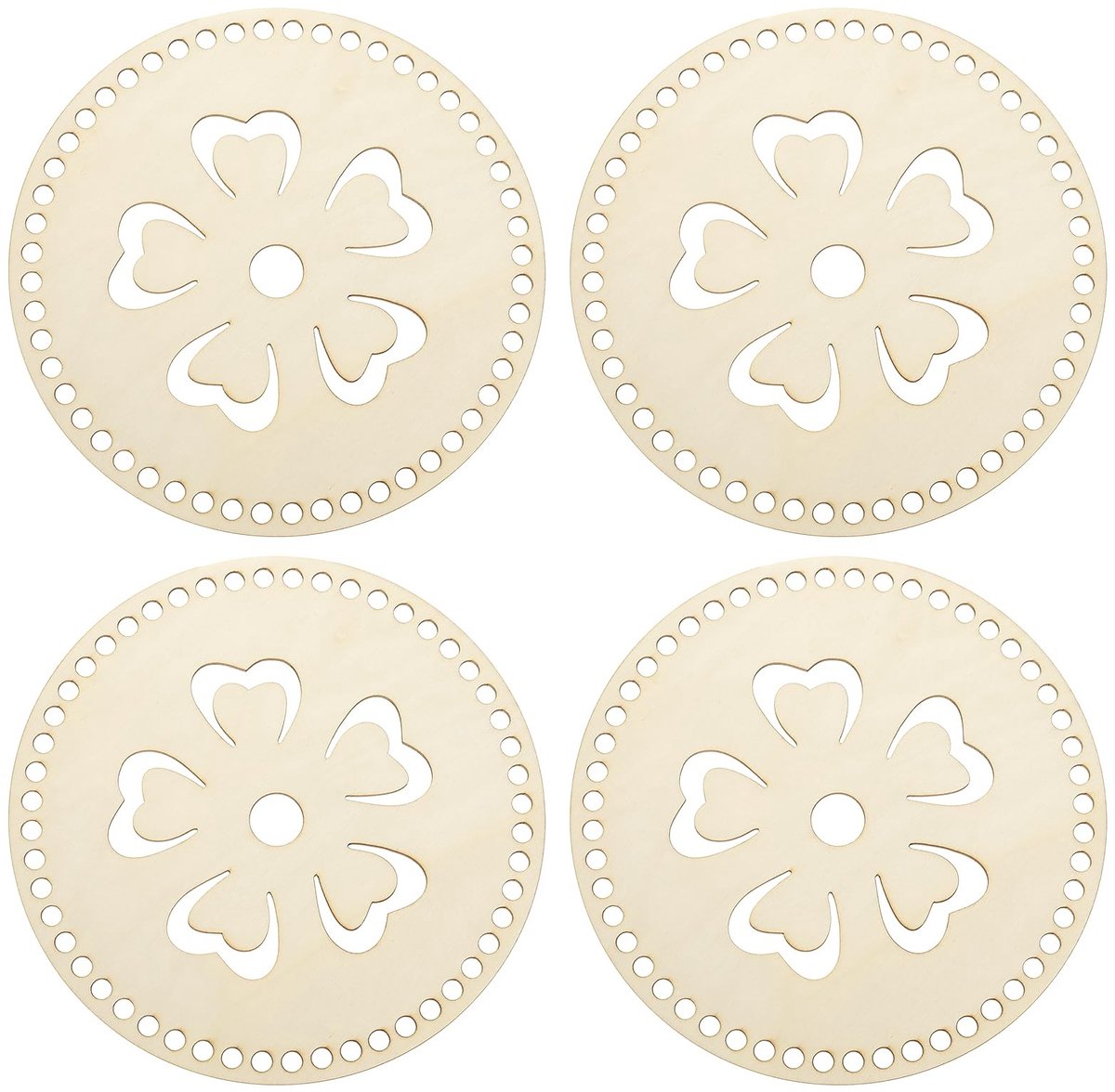Omgoods - Set van 4 Houten Mand Bodems voor Haakprojecten