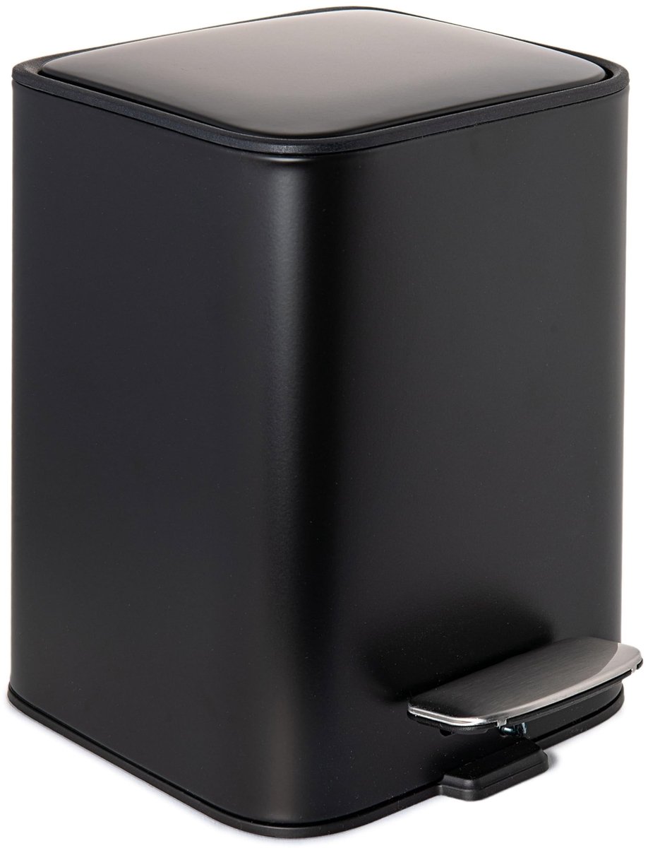 Omgoods - 3L Pedal Bin voor Badkamer met Soft-Close Lid en Verwijderbare Binnenemmer, Zwart