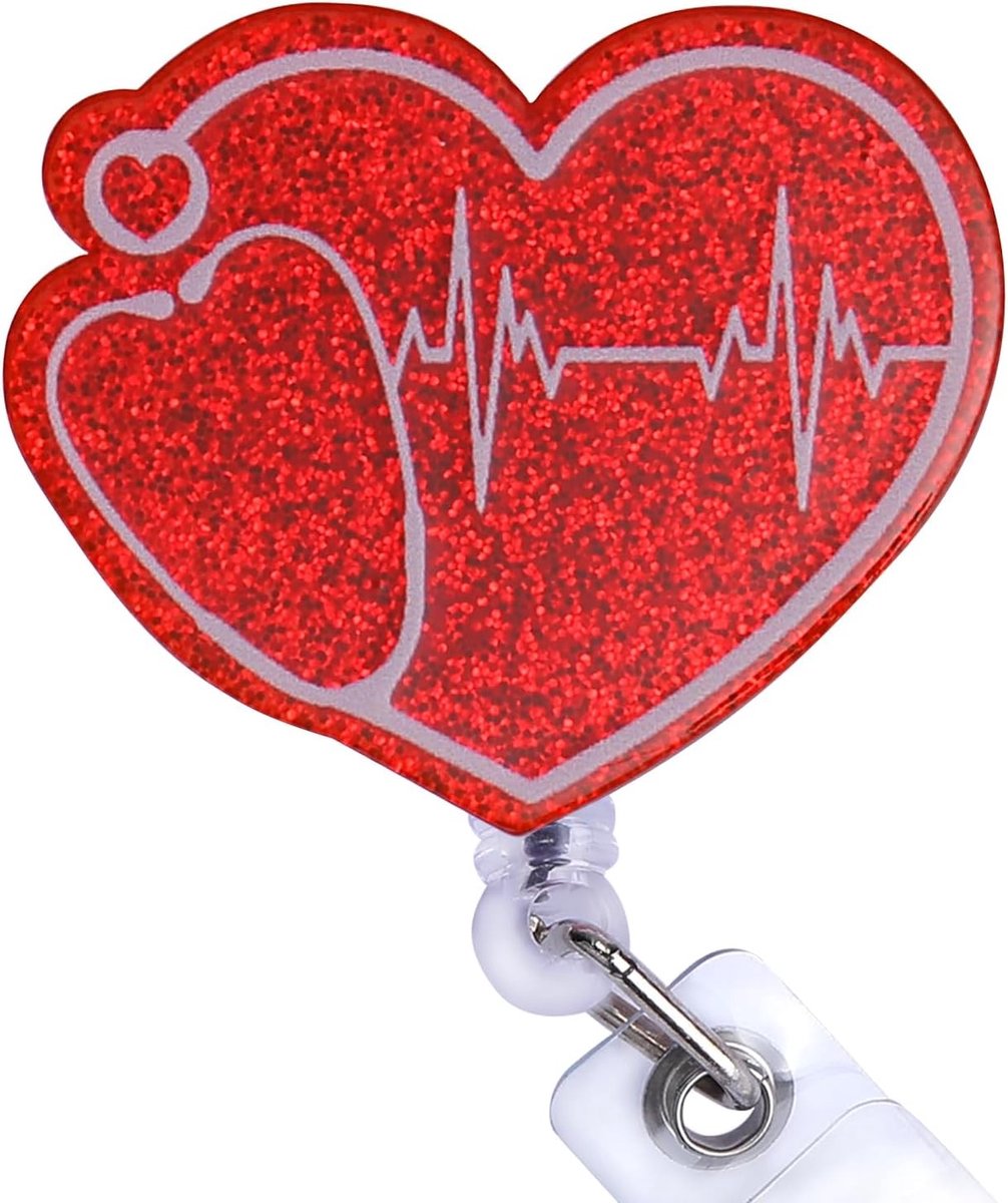 Schattige Hart Badge Roller voor ID Kaarten, Retractable ID Kaarthouder met Draaiklip voor Kantoor, School en Ziekenhuis, Perfect voor Docenten en Verpleegkundigen