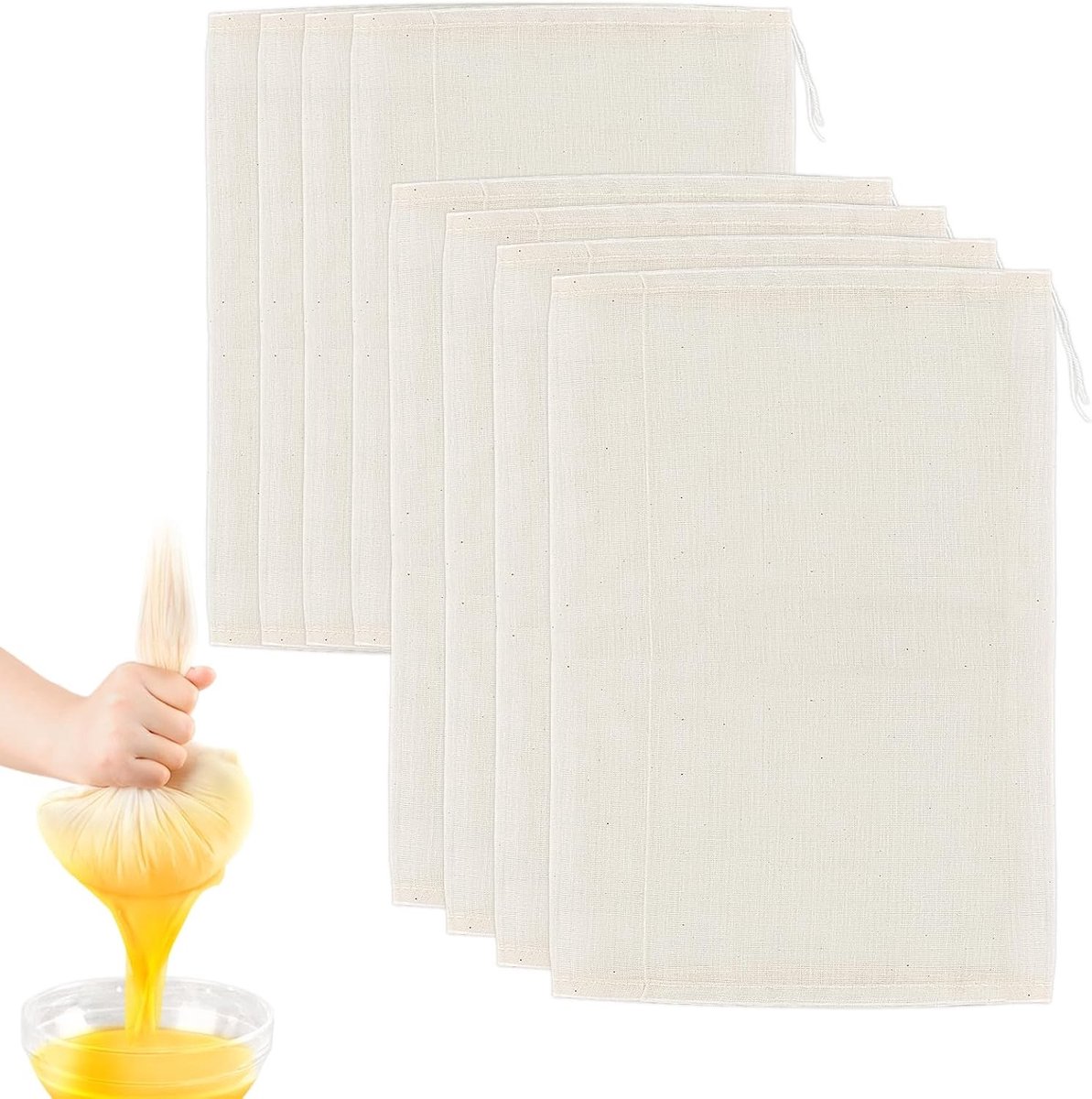 Set van 8 Herbruikbare Notenmelkzakken van 20 x 30 cm voor Melk, Kaas en Sap
