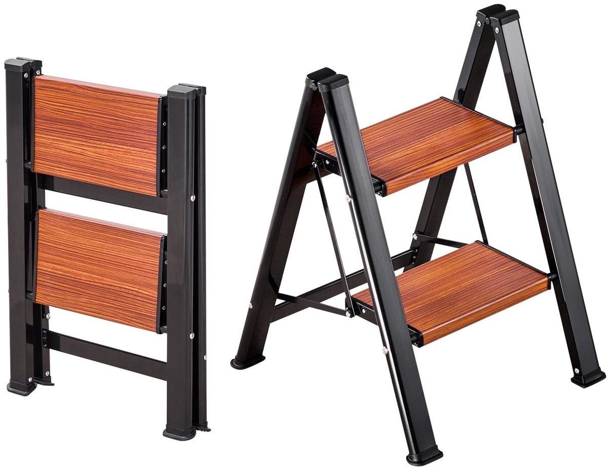 Omgoods - Opvouwbare Ladder met 2 Treden en Antislip Pedalen
