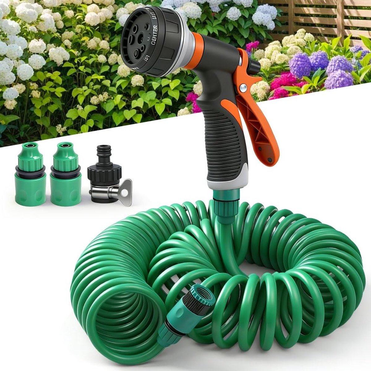 Omgoods - Uittrekbare Tuinslang 15 m met 8 Spuitstanden en Handdouche