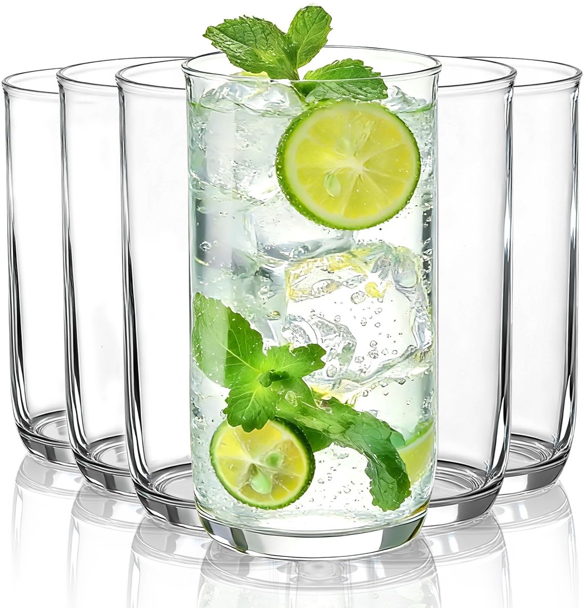 Omgoods - Set van 6 Hoge Drinkglazen 400ml van Transparant Plastic