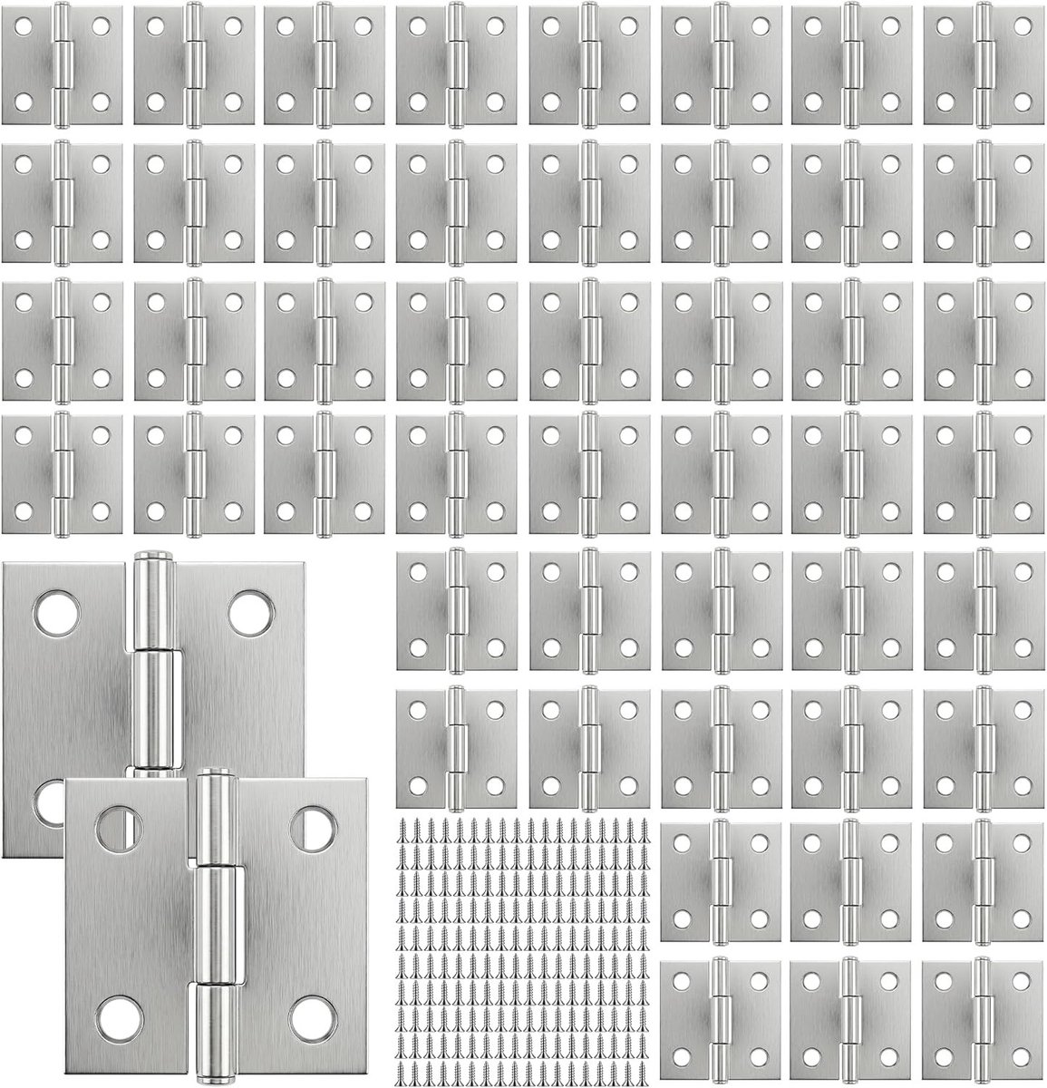Kleine stompscharnieren van roestvrij staal, zilver, 25 mm, met schroeven voor huisdeuren, 100 stuks, duurzaam en stevig