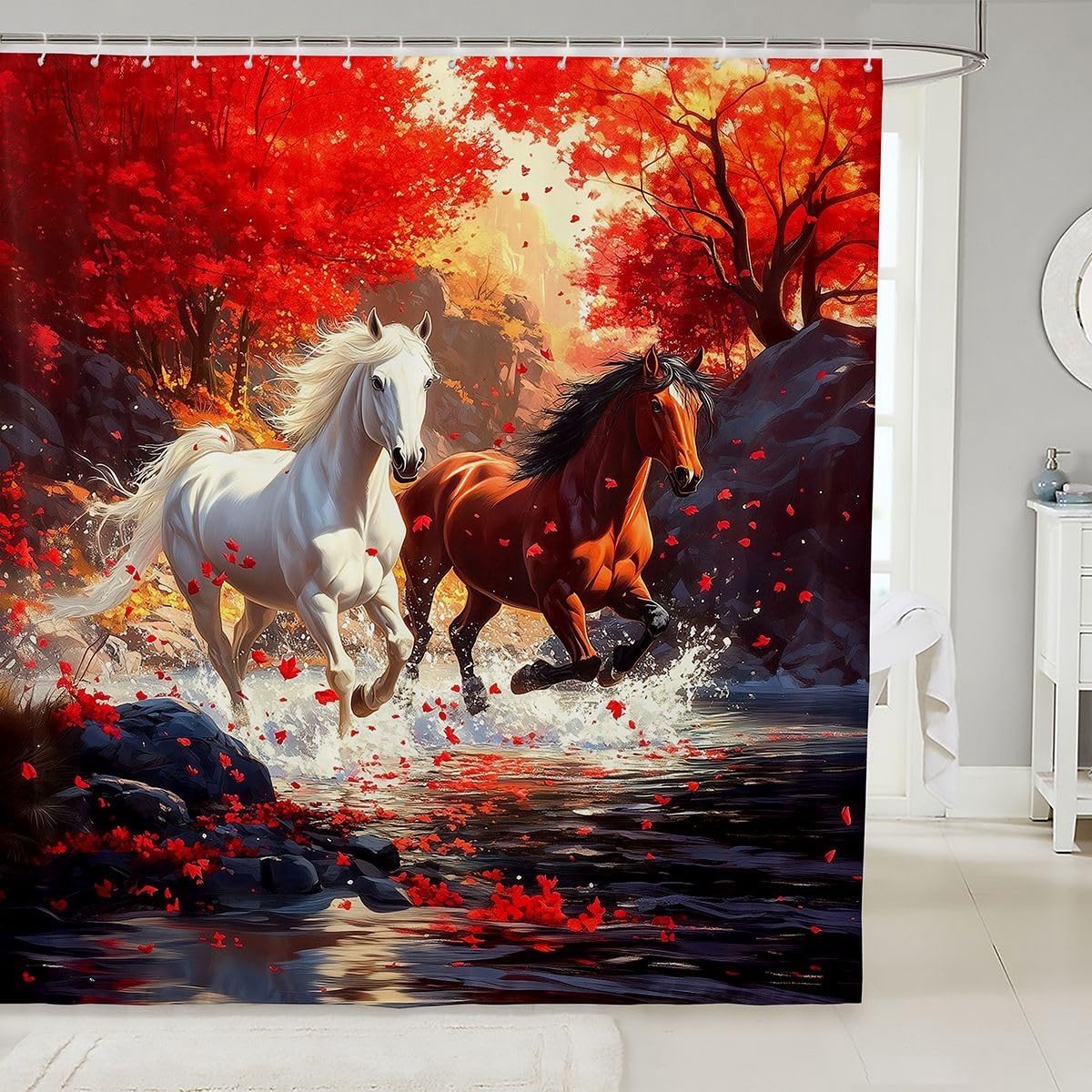Omgoods - Douchegordijn met Paard Motief, 180 x 180 cm