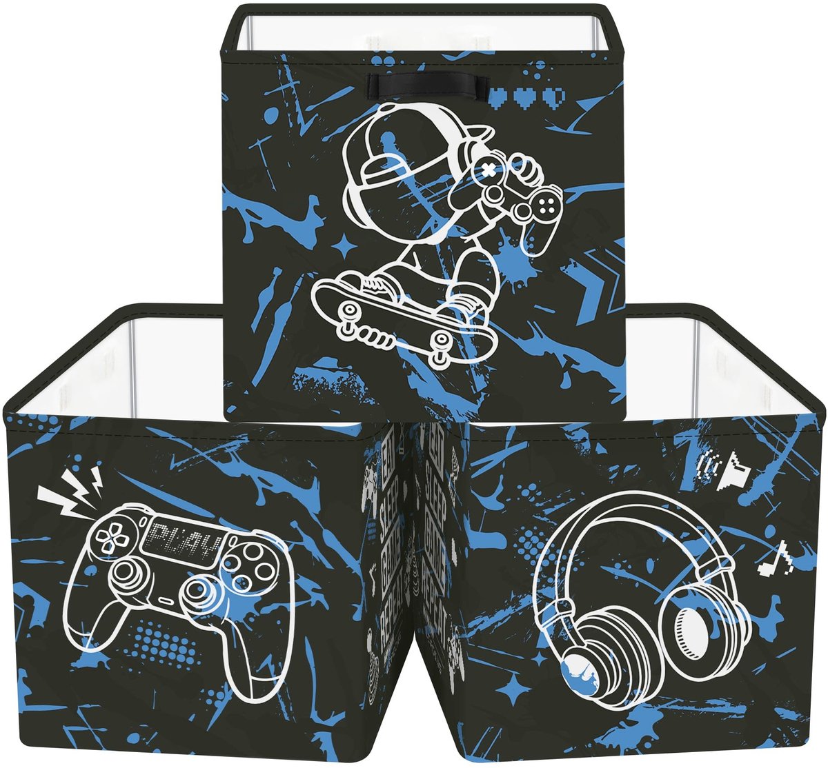 Omgoods - Set van 3 Opbergdozen voor Videogames - Opvouwbare Blauw