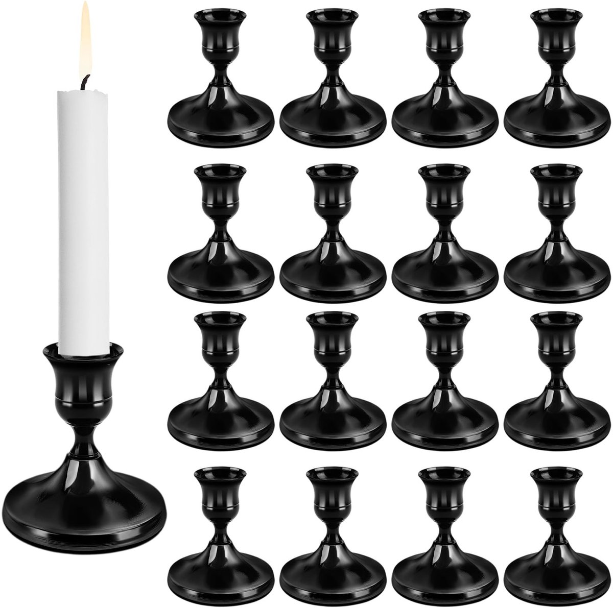Omgoods - 18 Stuks Vintage Zwarte Kaarsenhouders van Metaal