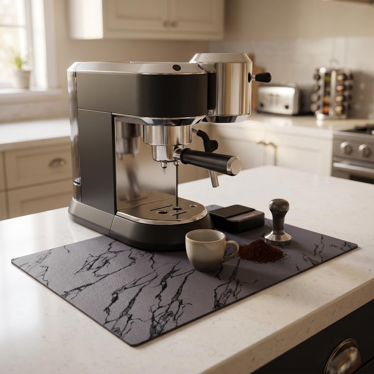 Omgoods - Absorberende Koffiemat Marmer Grijs 40x60cm voor Koffiemachines
