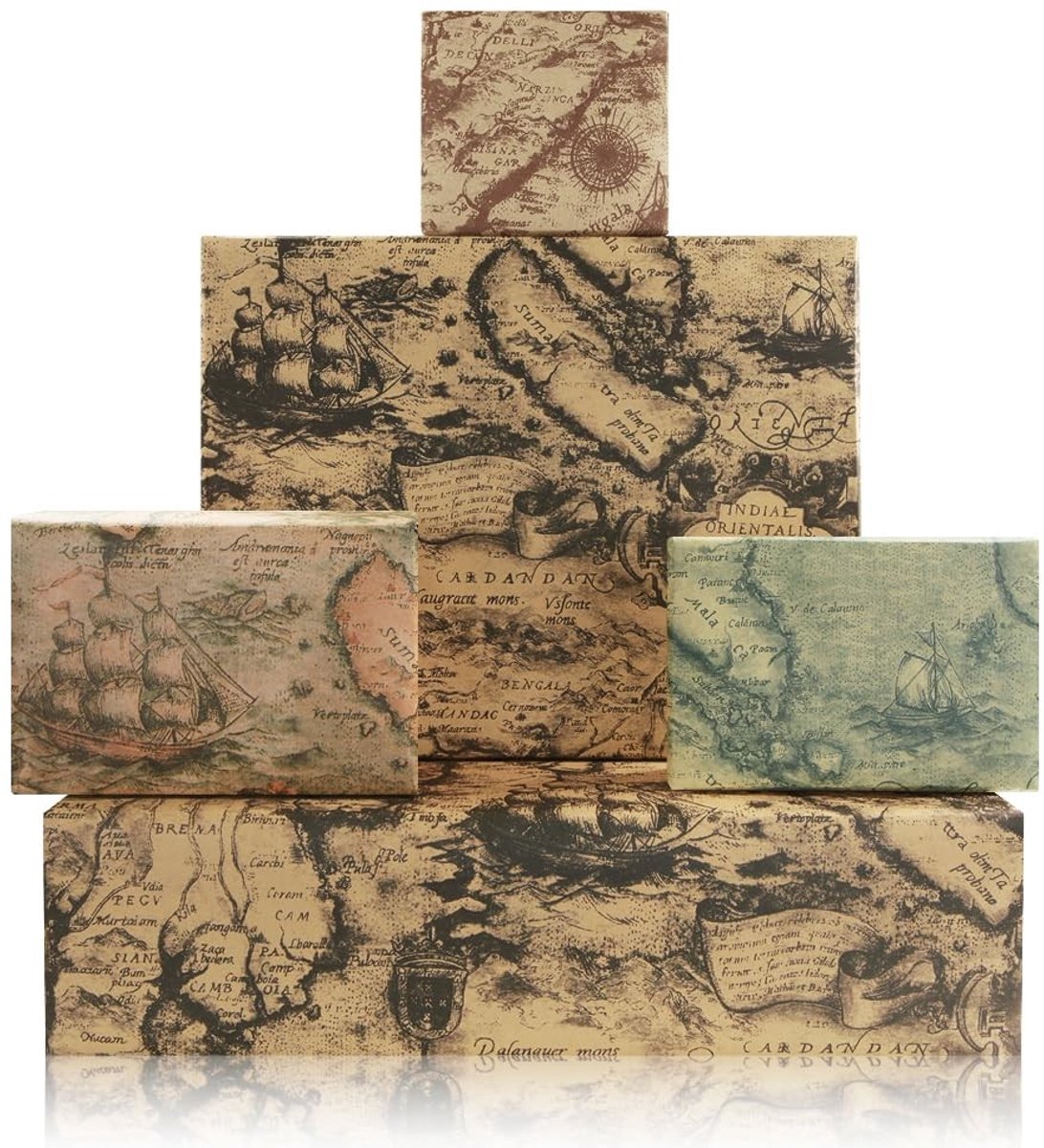 Omgoods- Wereldkaart Inpakpapier - Vintage Antieke Ontwerpen - Kraftpapier - 4 Vellen - 52 x 75 cm - Perfect voor Geschenken - Cadeaupapier