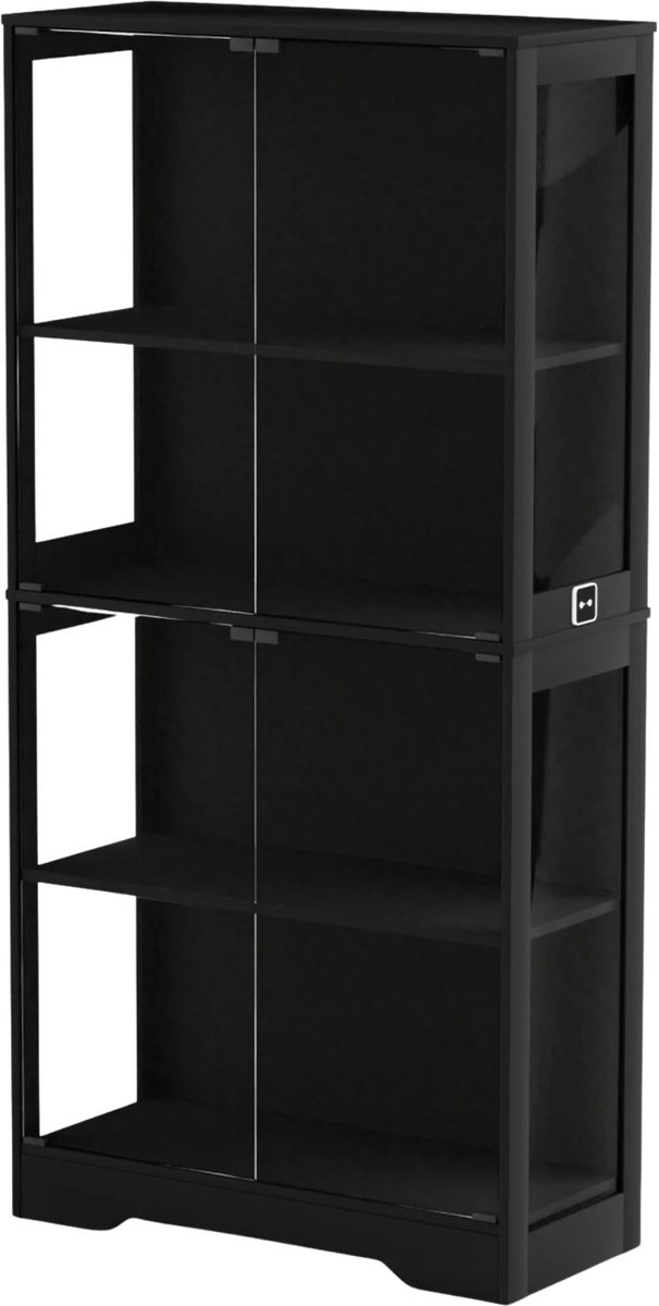 Happiq Glazen Vitrinekast - Modern en Slim Design met LED Verlichting en Sensoren - Zwart Glas en Metaal Black
