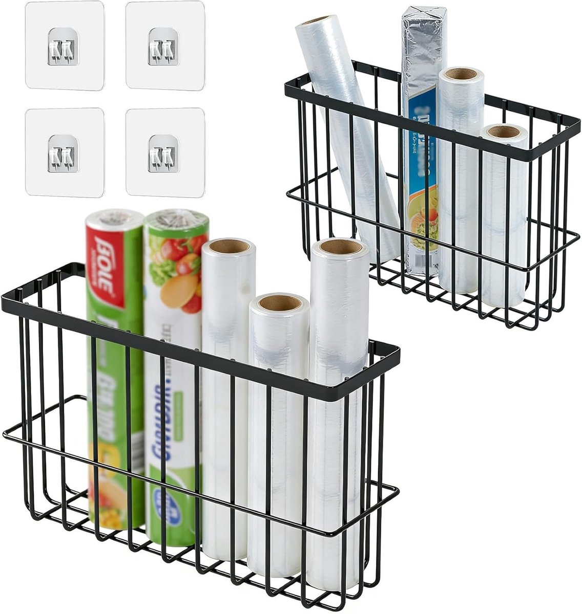Keukenkast organizer set van 2 metalen manden, ideaal voor folie, kruiden en keukengerei