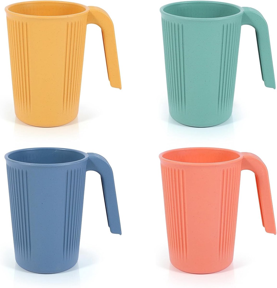 4 Stuks Onbreekbare Plastic Bekers - Herbruikbare Koffiemokken met Handvat voor Volwassenen en Kinderen, Geschikt voor Warme en Koude Dranken zoals Melk, Thee en Water - Vaatwasser- en Magnetronbestendig - 350 ml