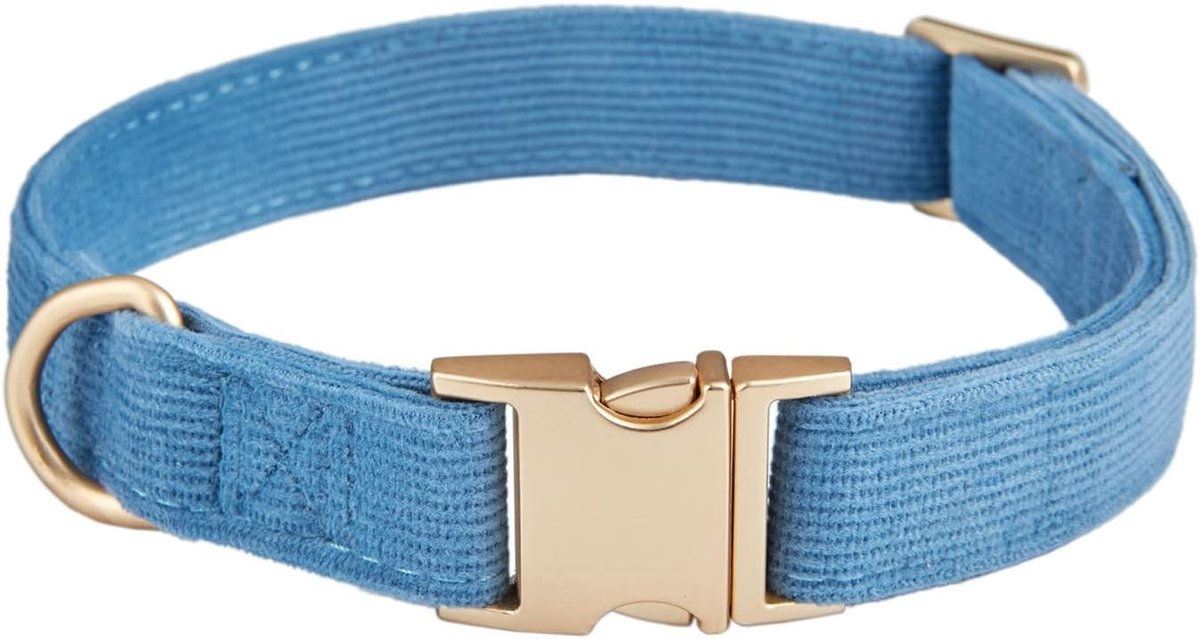 Zachte hondenhalsband van natuurlijk katoen en corduroy voor kleine honden met gevoelige huid, blauwgrijs, comfortabel en ademend
