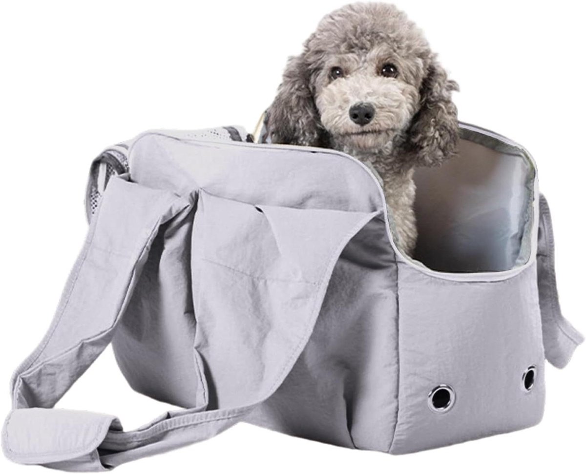 Hondentas Carrier - Draagbare Hondenmand - Veilig Vervoer - Ademend Maasvenster - 39x20x60cm - Grijs
