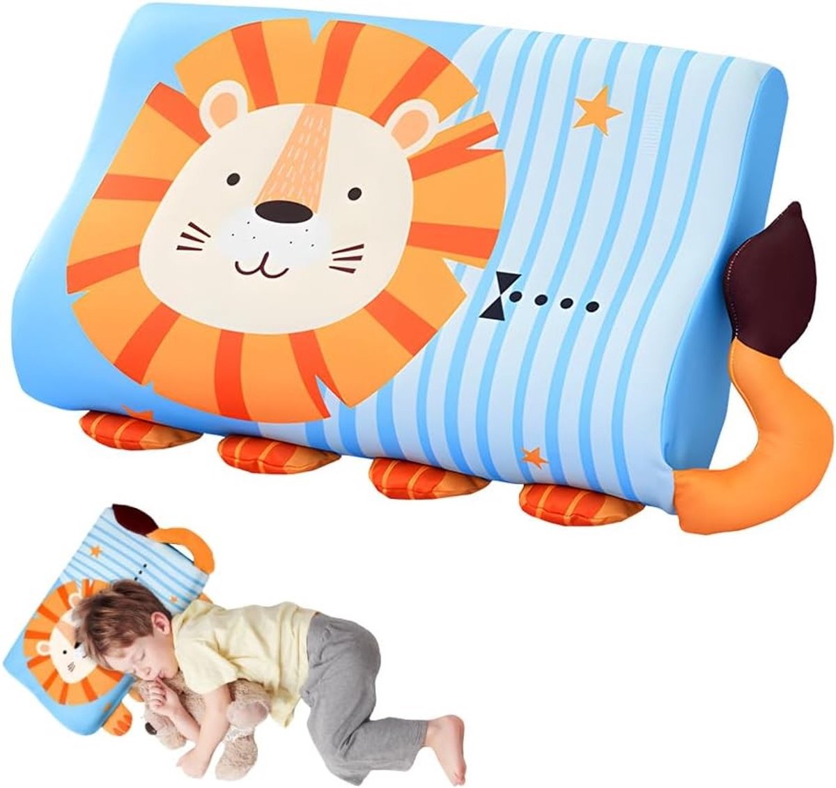 Ergonomisch Hoofdkussen voor Kinderen, 46x26cm, Geheugenfoam Kussen met Ademend Hoesje, Perfect voor Comfortabel Slapen en Ondersteuning voor Kinderen (Leeuw)
