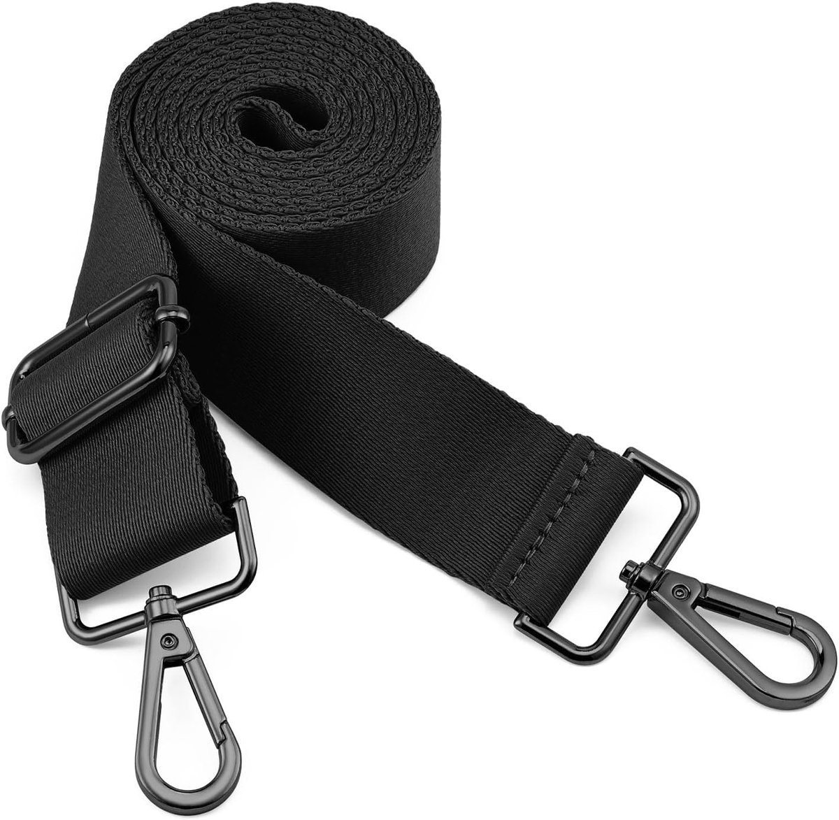 Verstelbare, dikke, zachte, antislip reserve-comfortriem met metalen draaihaak, W:1.5in, L:64.35in, Schouderriem, Nikkel Gesp, Zwart