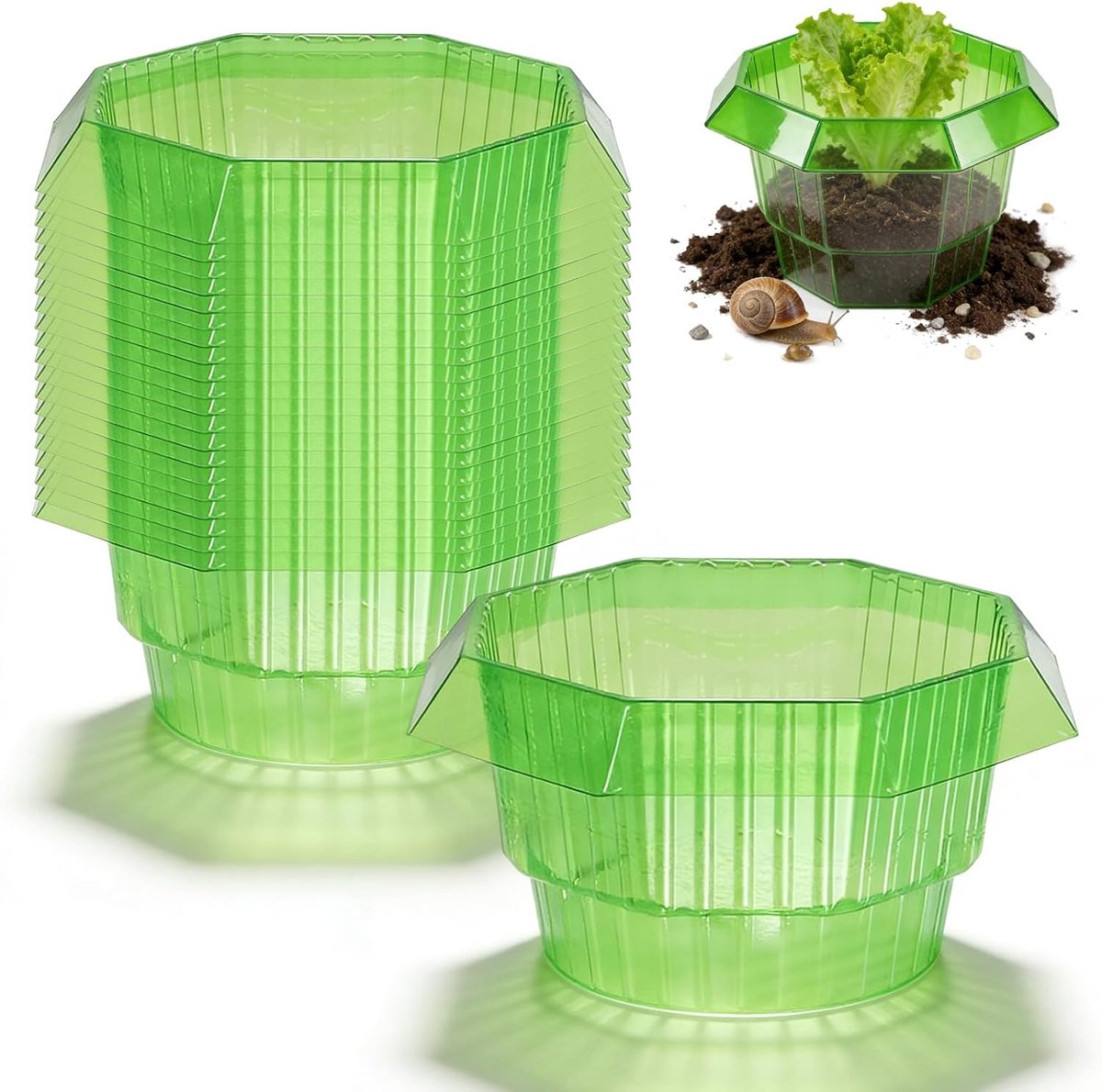 20 stuks slakkenkragen, 23 cm slakkenbeschermringen, slakkenbescherming, groen slakkenhek, stabiele slakkenkraag, slakkenkraag, kunststof, je kopsla- en koolplanten, groen