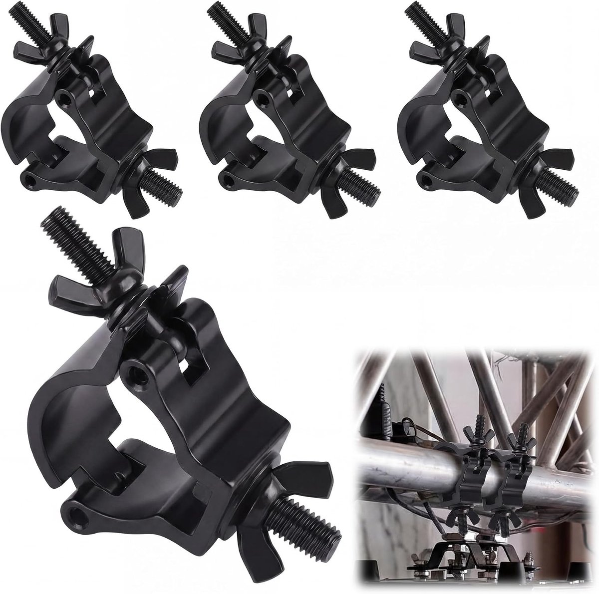 4 stuks traversen klemmen 30-35 mm/48-52 mm: Truss O Clamp aluminium podiumlicht haak 80-100 kg houder voor podiumverlichting DJ verlichting rigging accessoires voor lichttechnici (zwart, 48-52